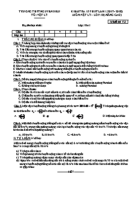 Bộ đề kiểm tra 15 phút lần 1 môn Vật lý Khối 10 (Nâng cao) - Năm học 2017-2018 - Trường THPT Nguyễn Diêu